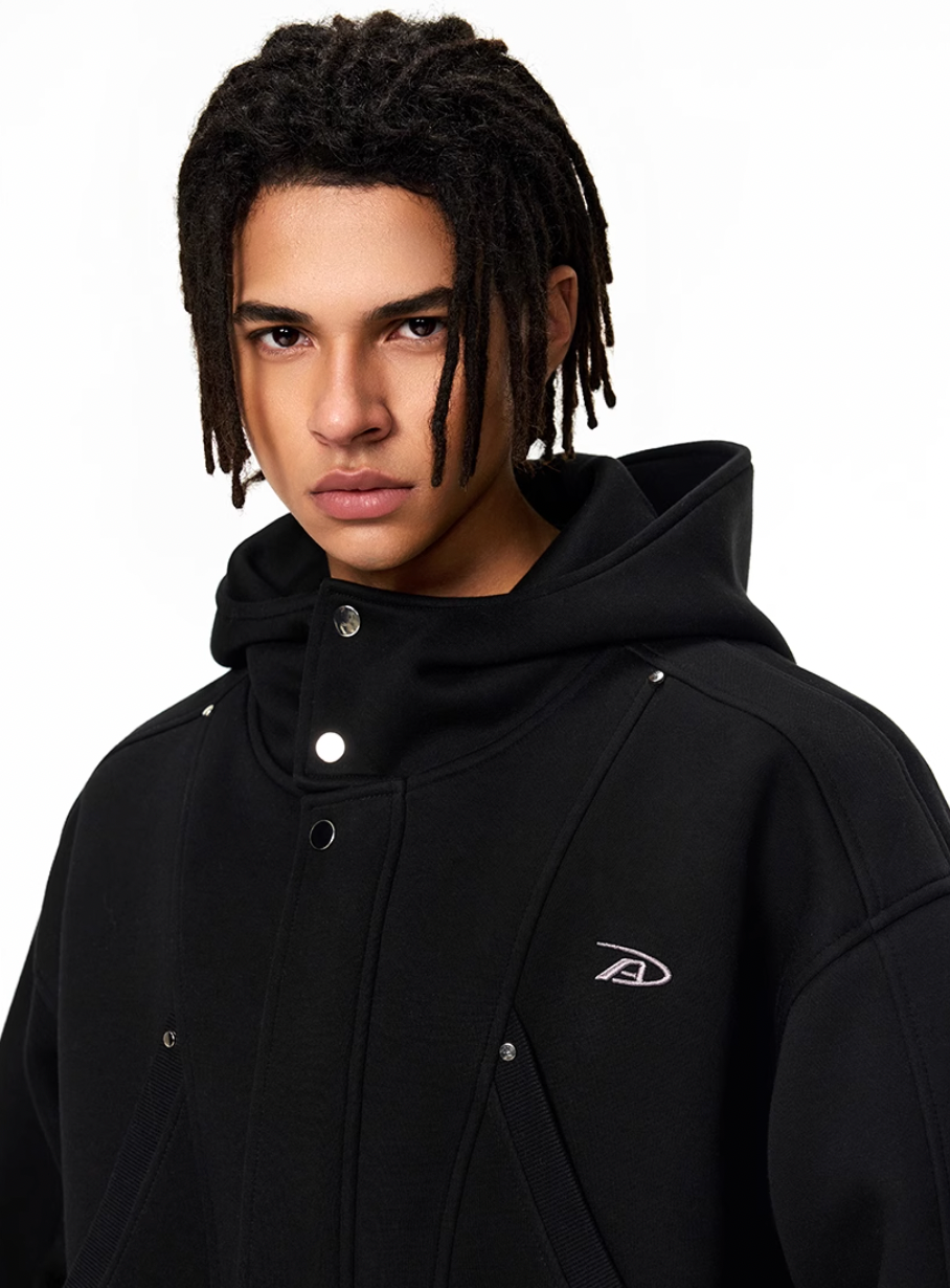 Achock Snap Button Wind Flap Zip Up Hooded Jacket