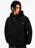 Achock Snap Button Wind Flap Zip Up Hooded Jacket