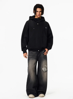 Achock Snap Button Wind Flap Zip Up Hooded Jacket