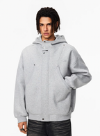Achock Snap Button Wind Flap Zip Up Hooded Jacket
