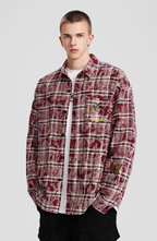 Achock Washed Plaid Butterfly Embroidery Long Sleeved Shirt
