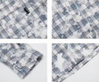 Achock Holes Lace Patches Plaid Long Sleeved Shirt