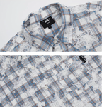 Achock Holes Lace Patches Plaid Long Sleeved Shirt