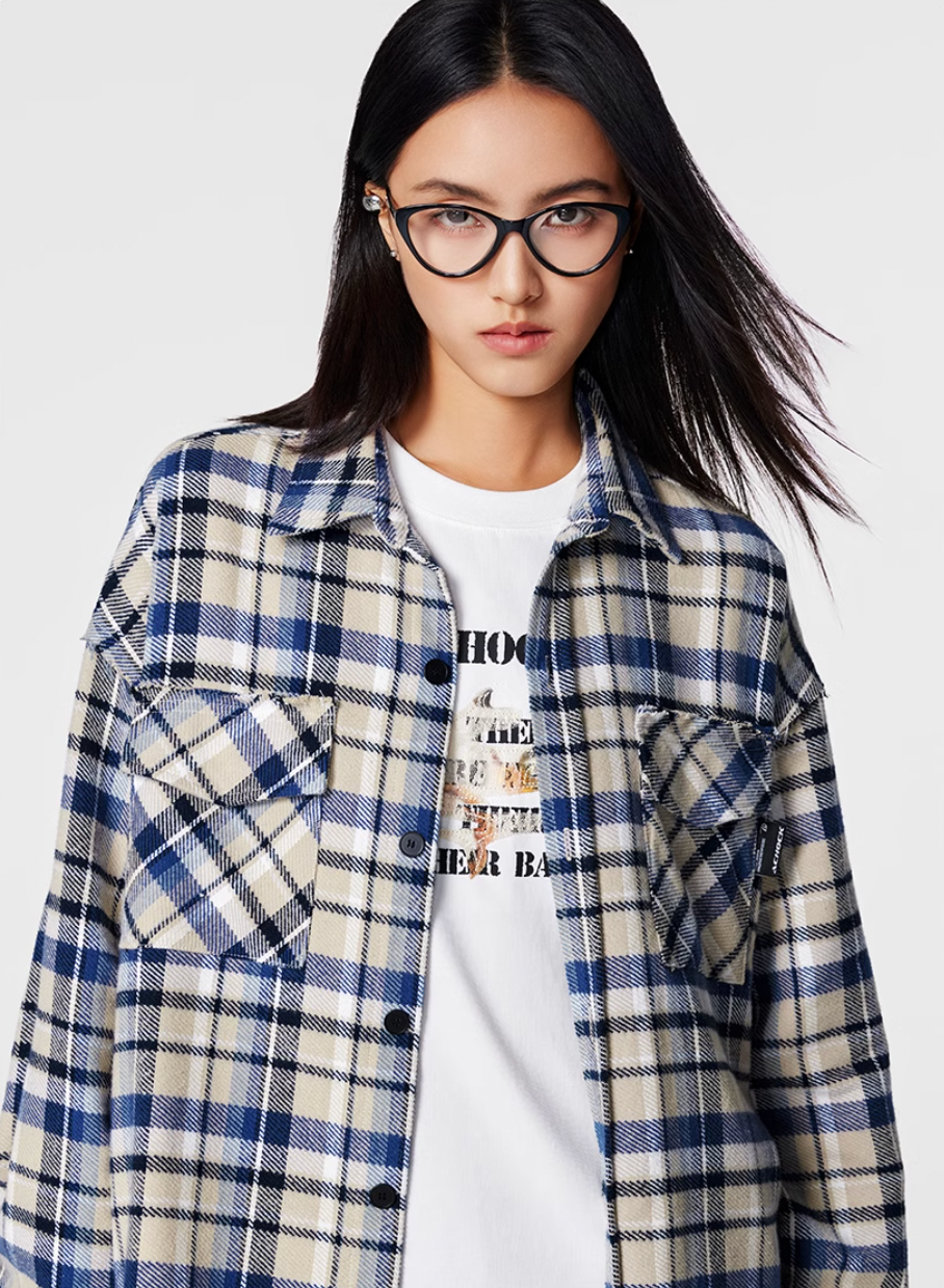 Achock Plaid Fringe Long Sleeved Flannel Shirt