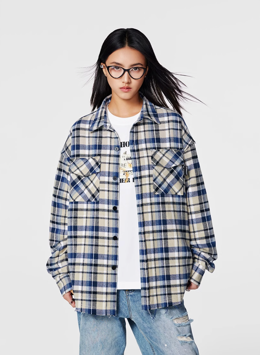 Achock Plaid Fringe Long Sleeved Flannel Shirt