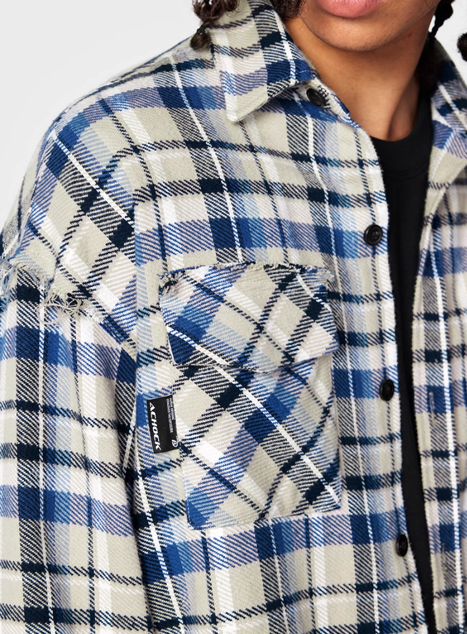 Achock Plaid Fringe Long Sleeved Flannel Shirt