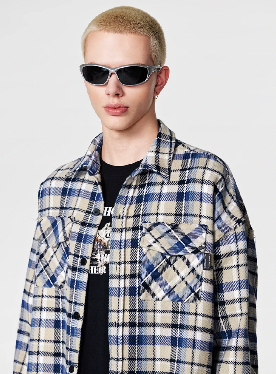 Achock Plaid Fringe Long Sleeved Flannel Shirt