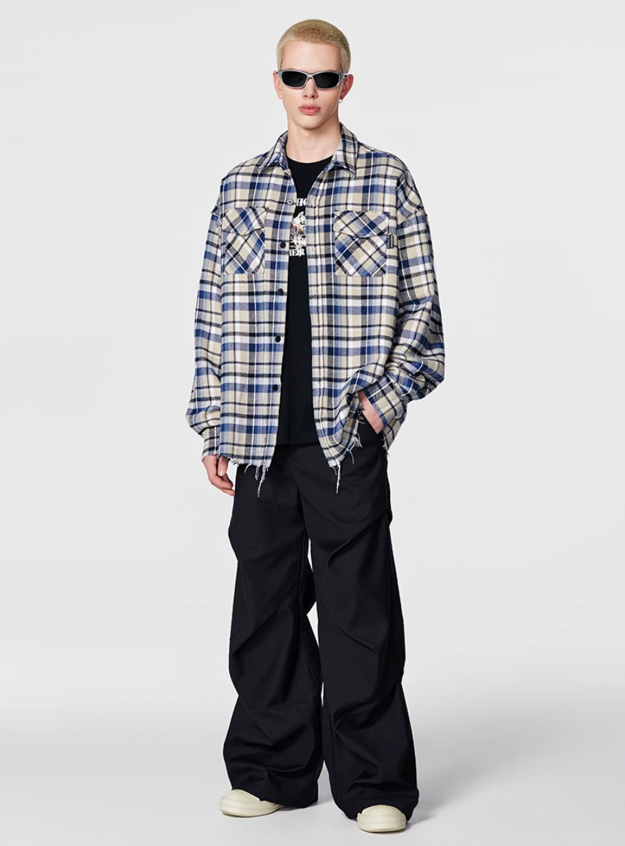 Achock Plaid Fringe Long Sleeved Flannel Shirt