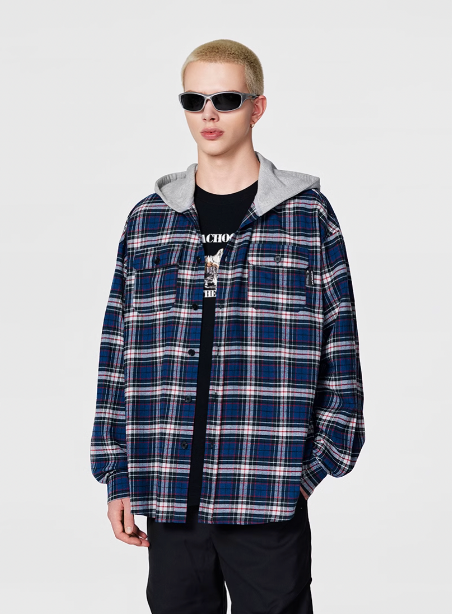 Achock Plaid Hooded Long Sleeved Shirt
