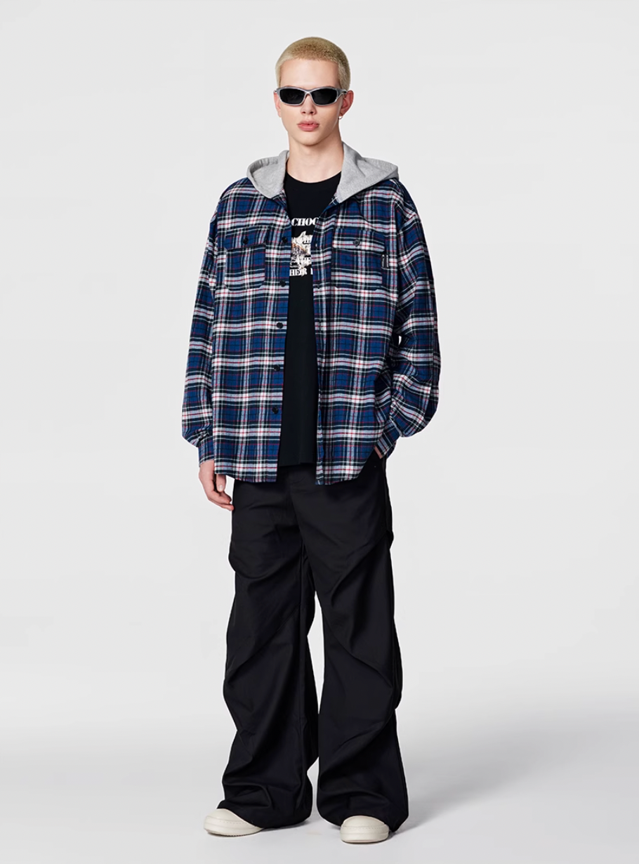 Achock Plaid Hooded Long Sleeved Shirt