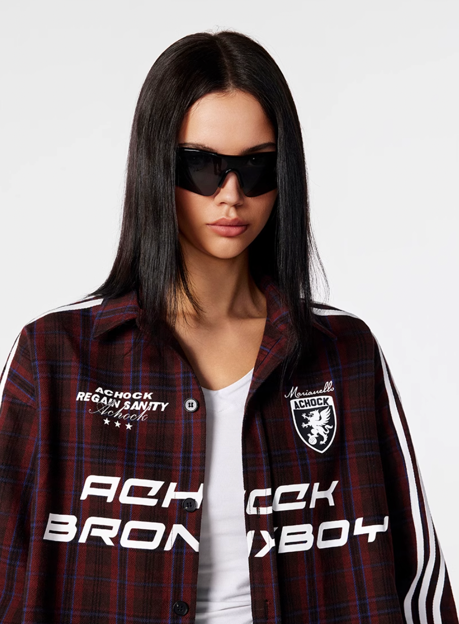 Achock Striped Patchwork Plaid Long Sleeved Shirt