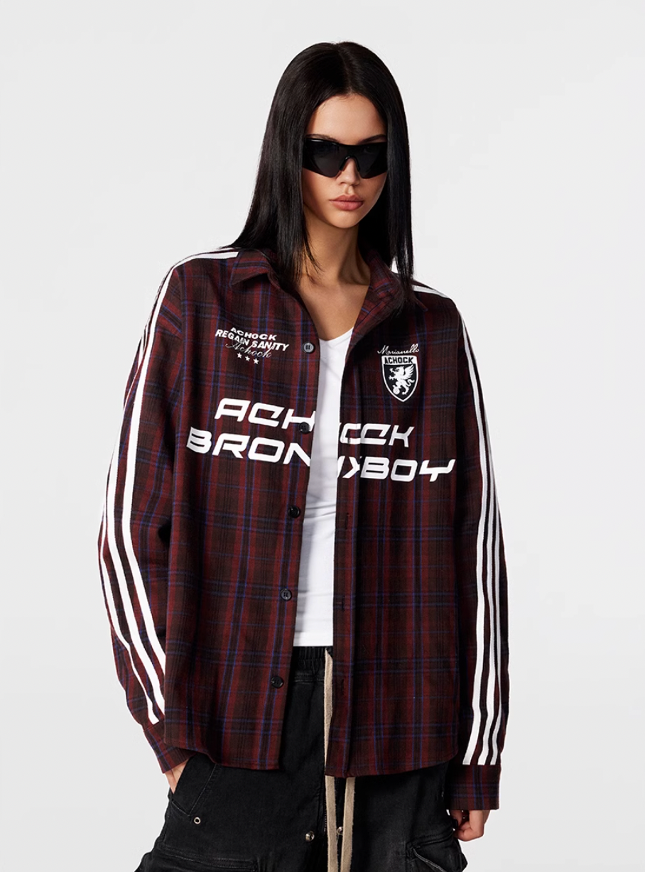Achock Striped Patchwork Plaid Long Sleeved Shirt
