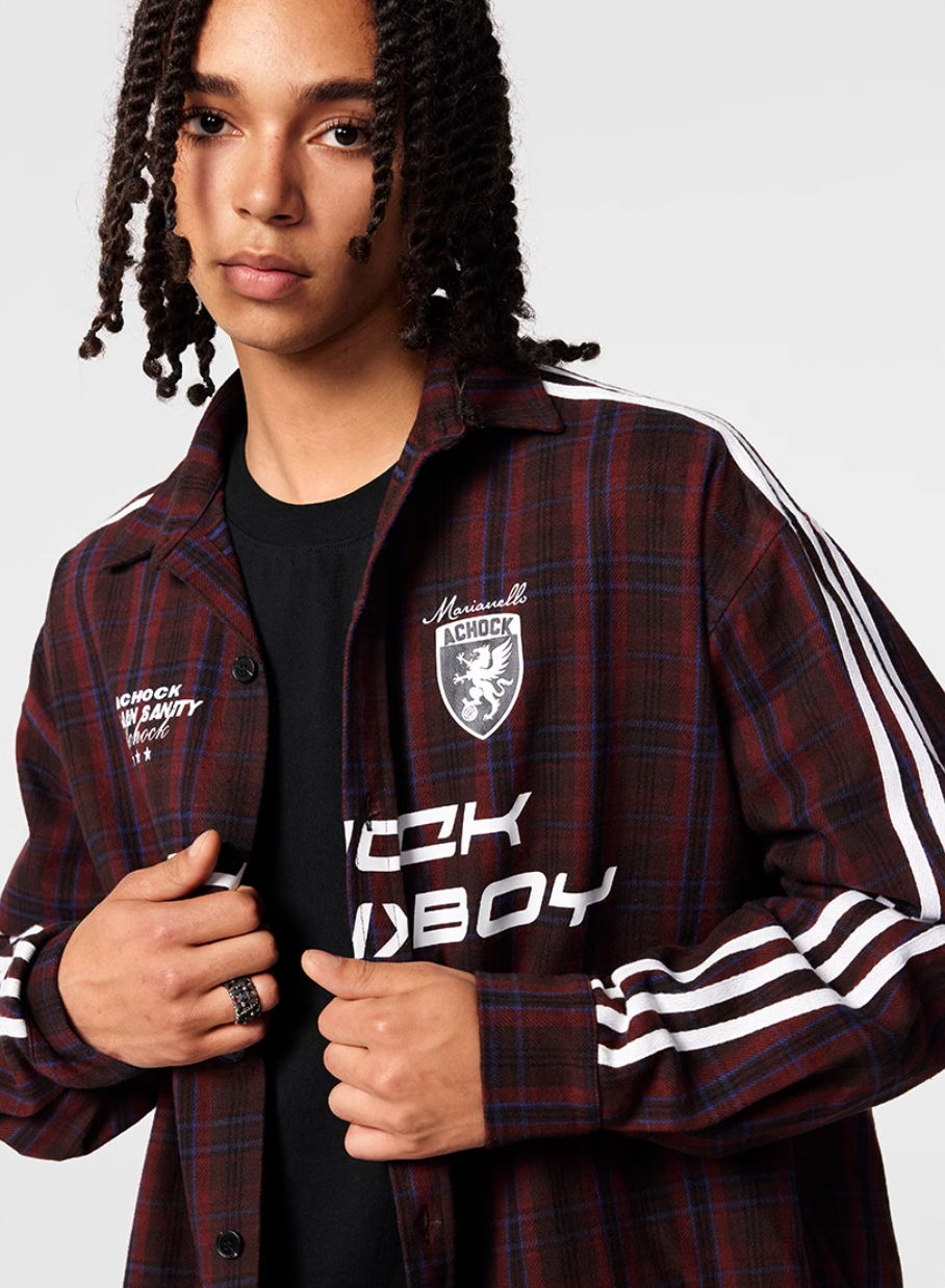 Achock Striped Patchwork Plaid Long Sleeved Shirt