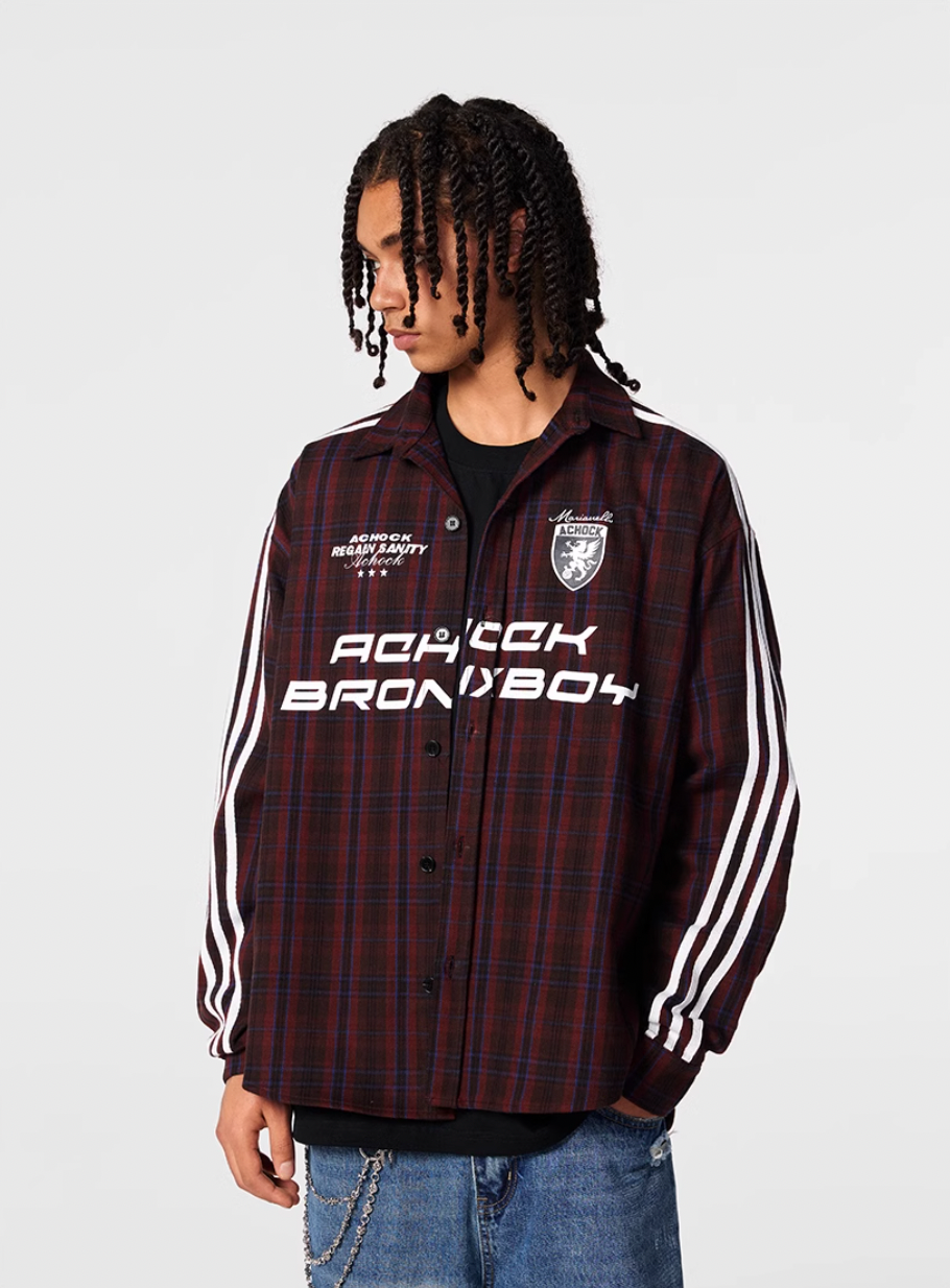 Achock Striped Patchwork Plaid Long Sleeved Shirt