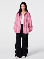 Achock Flower Embroidery Plaid Long Sleeved Shirt
