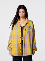 Achock Flower Embroidery Plaid Long Sleeved Shirt
