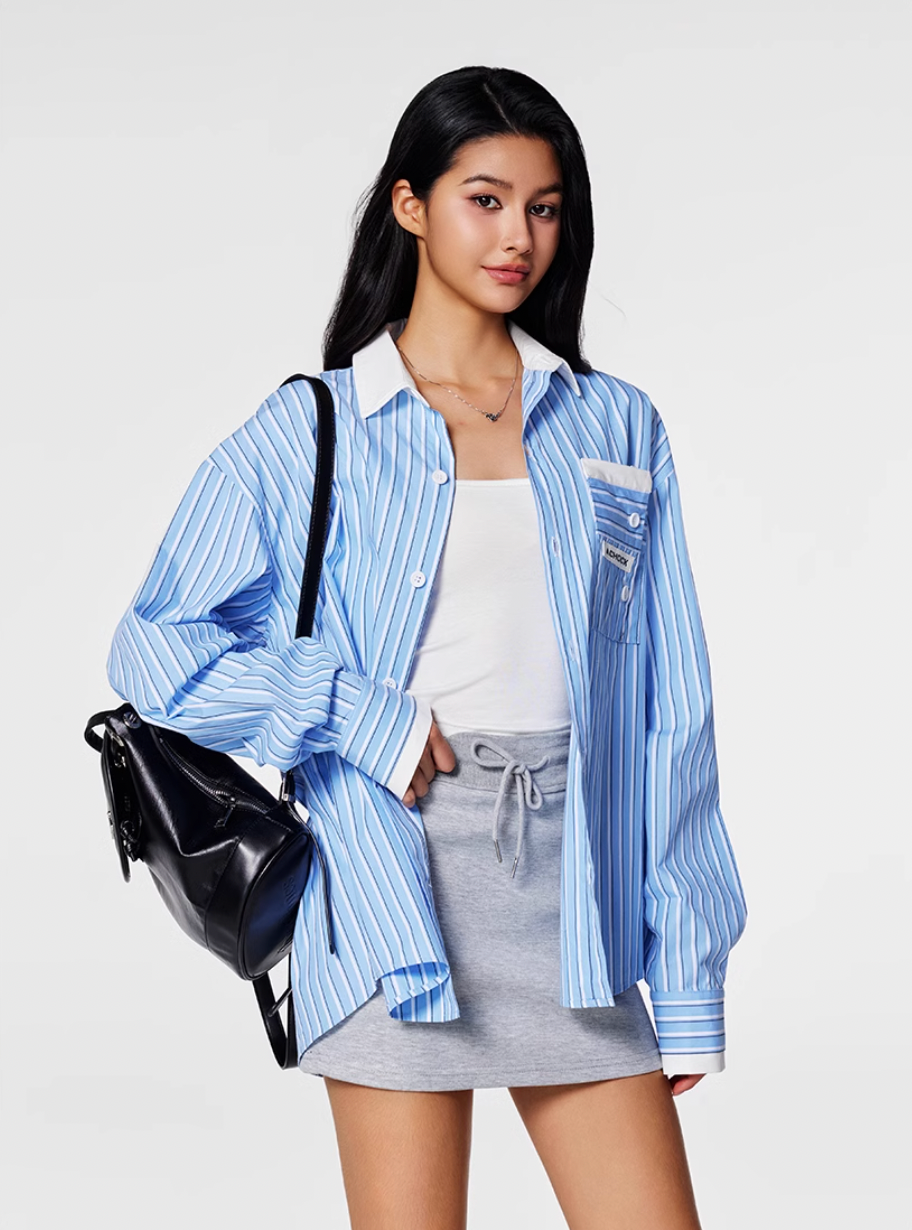 Achock Color Blocking Striped Long Sleeved Shirt