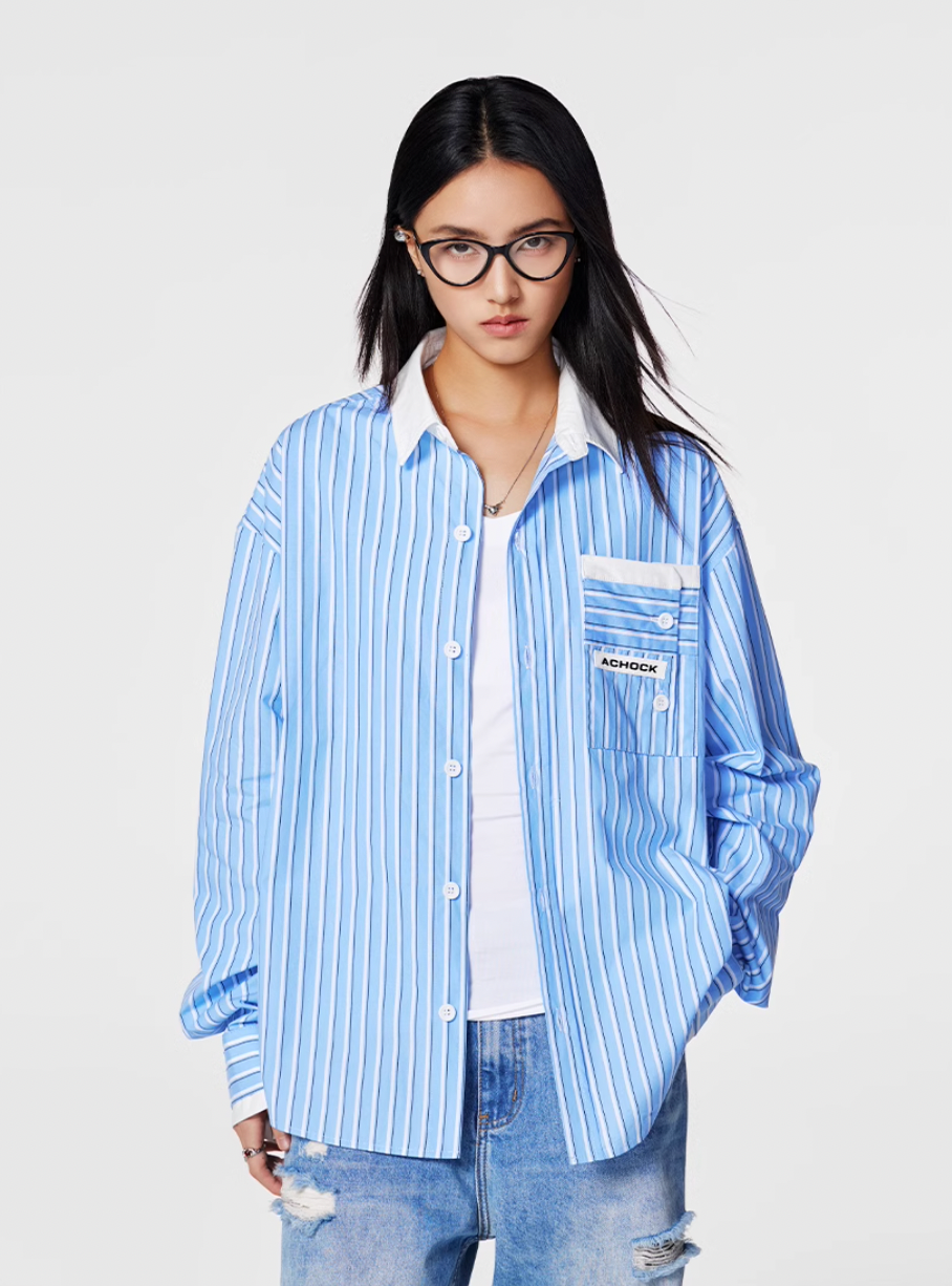 Achock Color Blocking Striped Long Sleeved Shirt