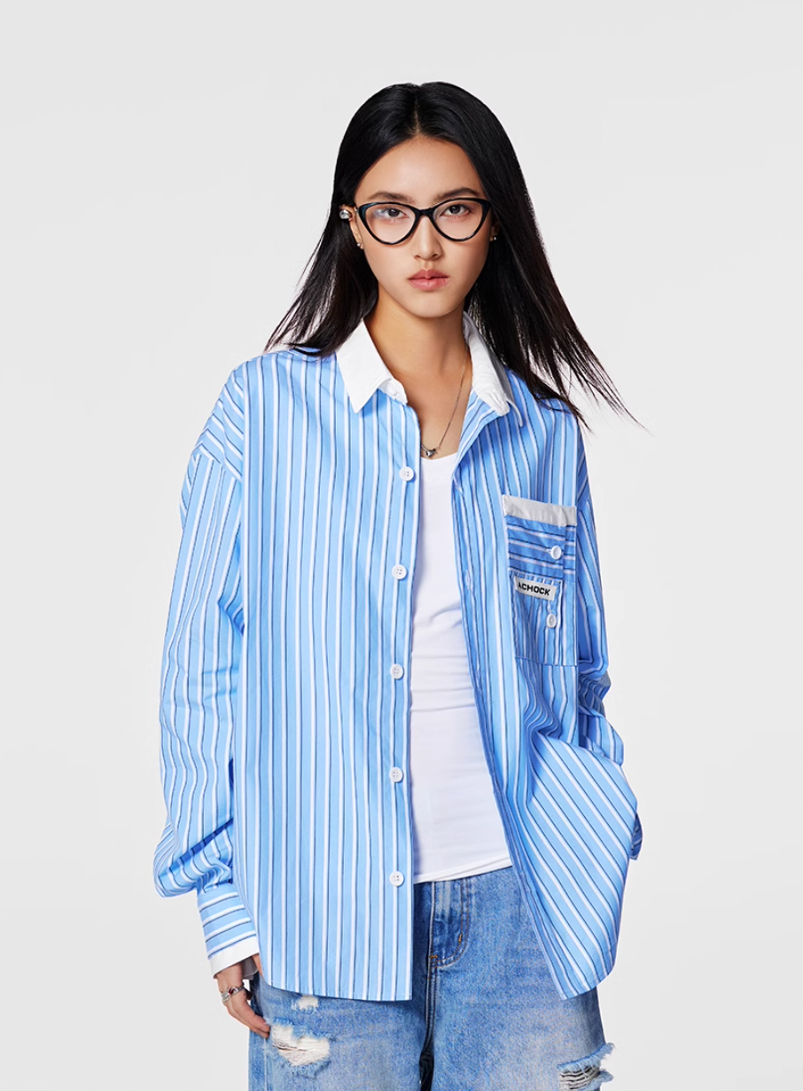 Achock Color Blocking Striped Long Sleeved Shirt
