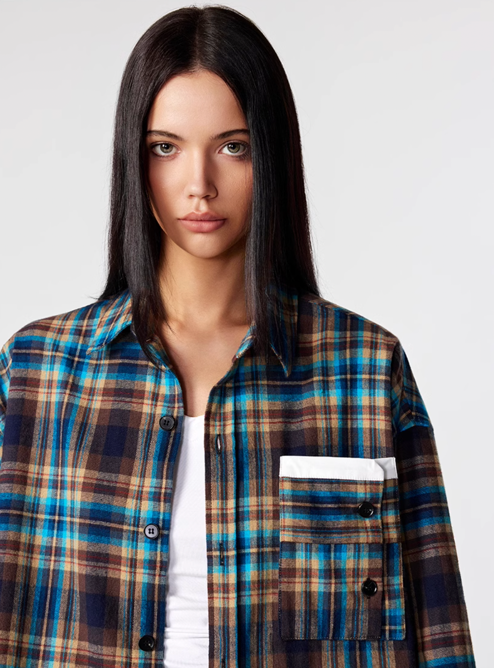 Achock Design Pocket Plaid Long Sleeved Shirt
