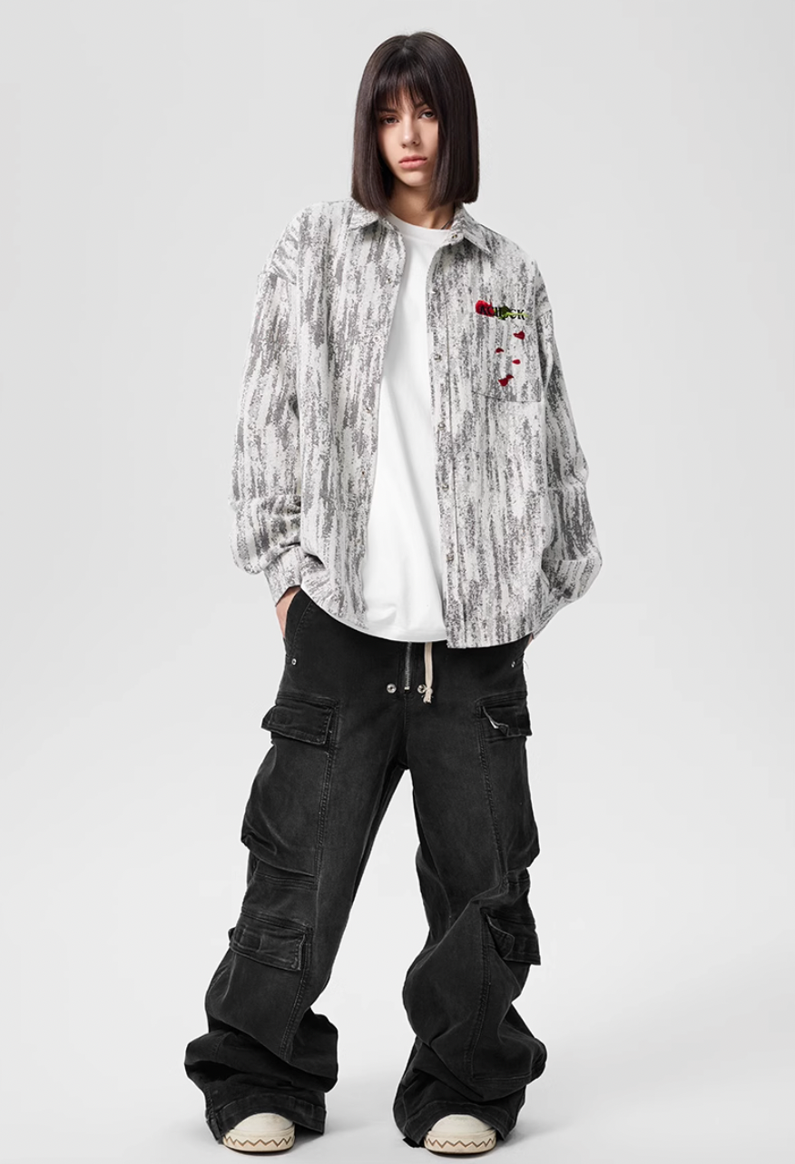 Achock Rose Embroidery Washed Long Sleeved Shirt