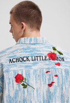 Achock Rose Embroidery Washed Long Sleeved Shirt