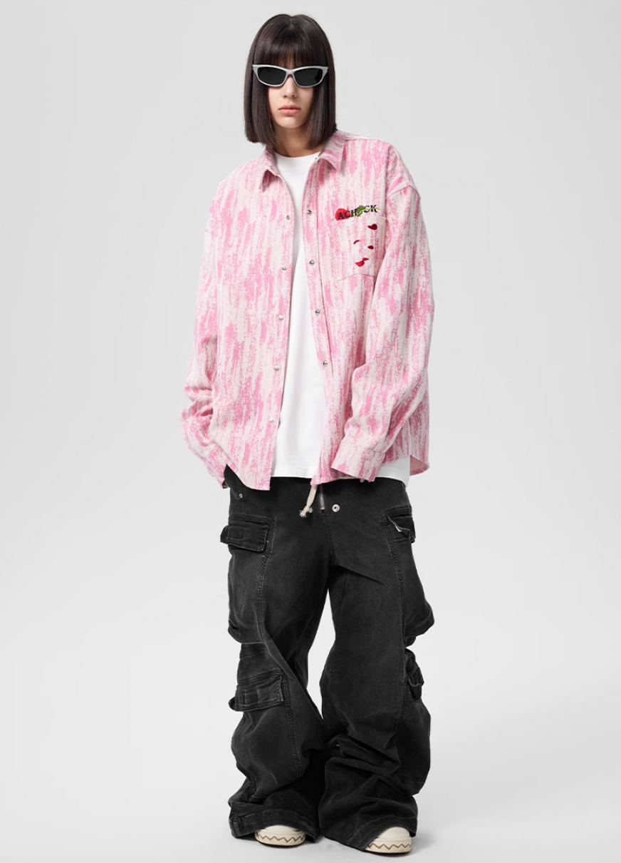 Achock Rose Embroidery Washed Long Sleeved Shirt