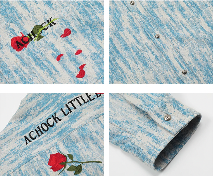 Achock Rose Embroidery Washed Long Sleeved Shirt