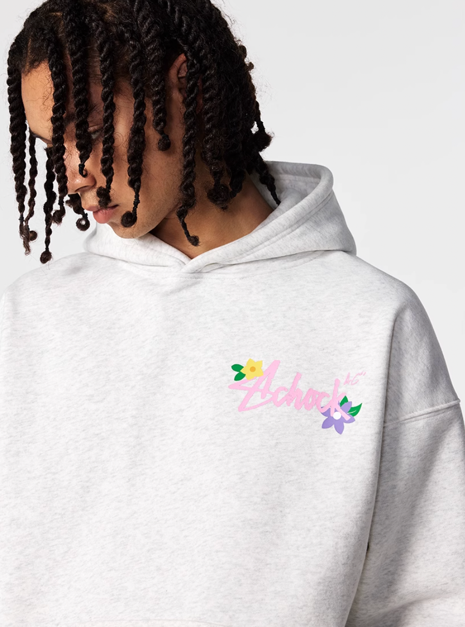 Achock Floral Embroidery Logo Printed Hoodie