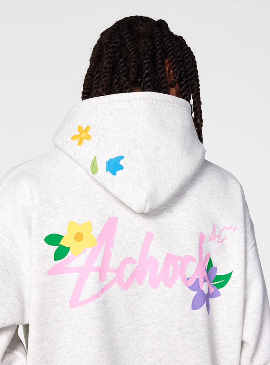Achock Floral Embroidery Logo Printed Hoodie