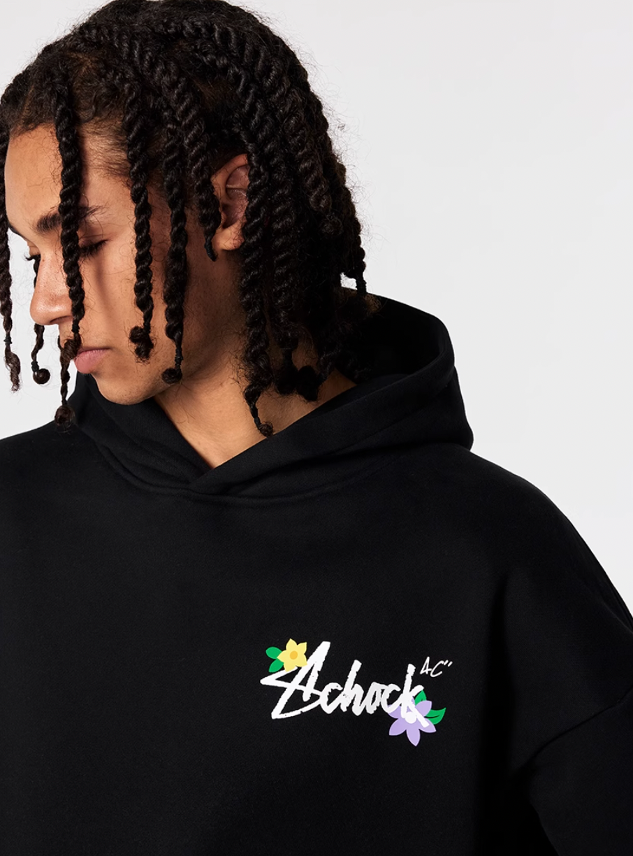 Achock Floral Embroidery Logo Printed Hoodie