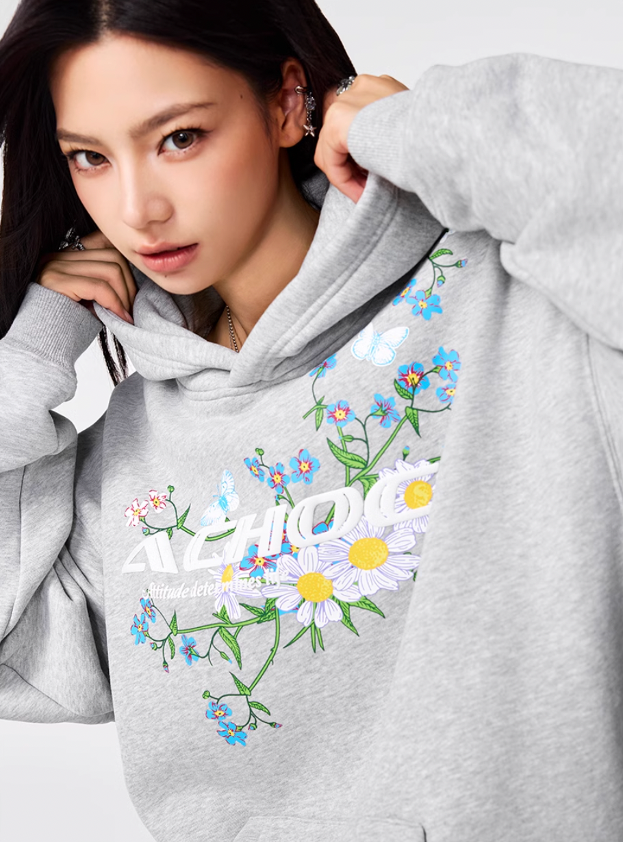 Achock Foam Printed Flower Hoodie