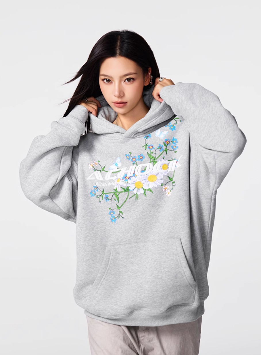 Achock Foam Printed Flower Hoodie
