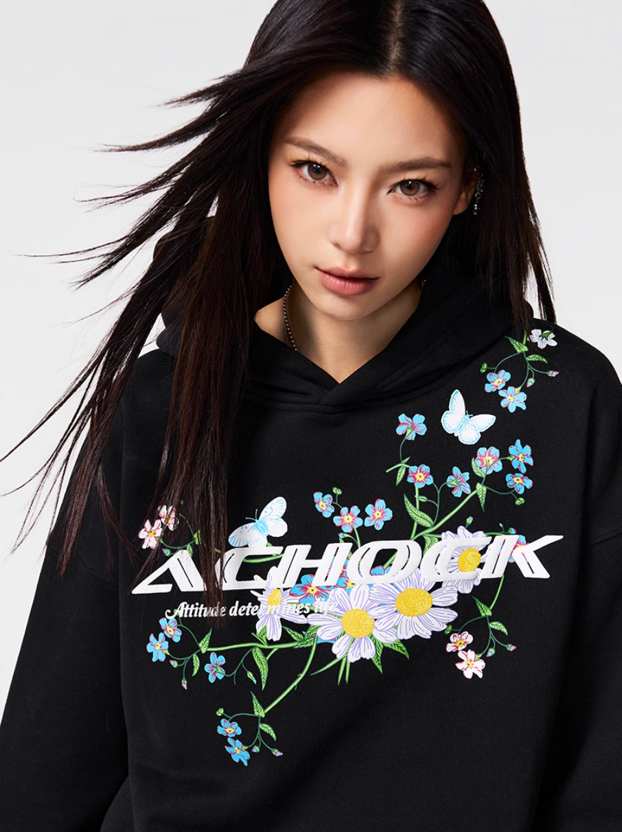 Achock Foam Printed Flower Hoodie