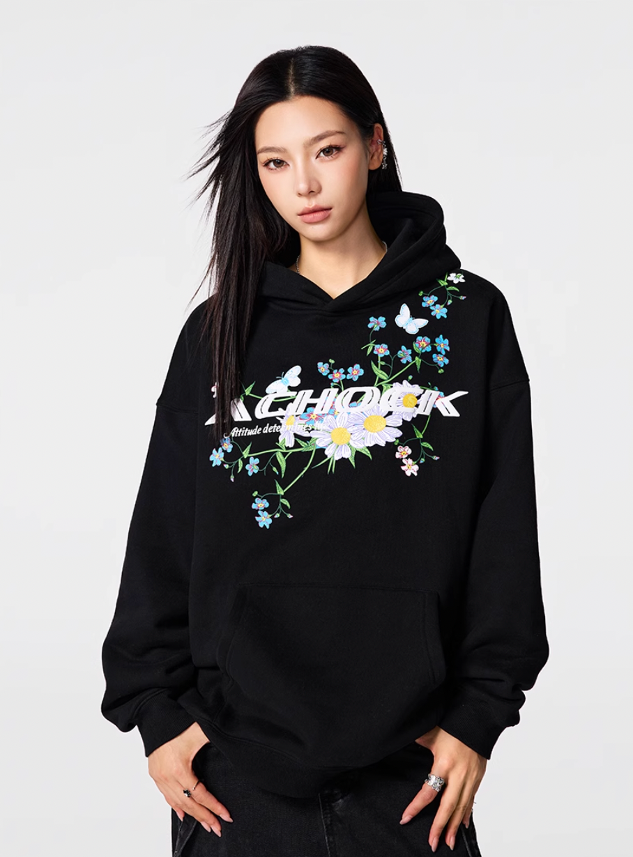 Achock Foam Printed Flower Hoodie