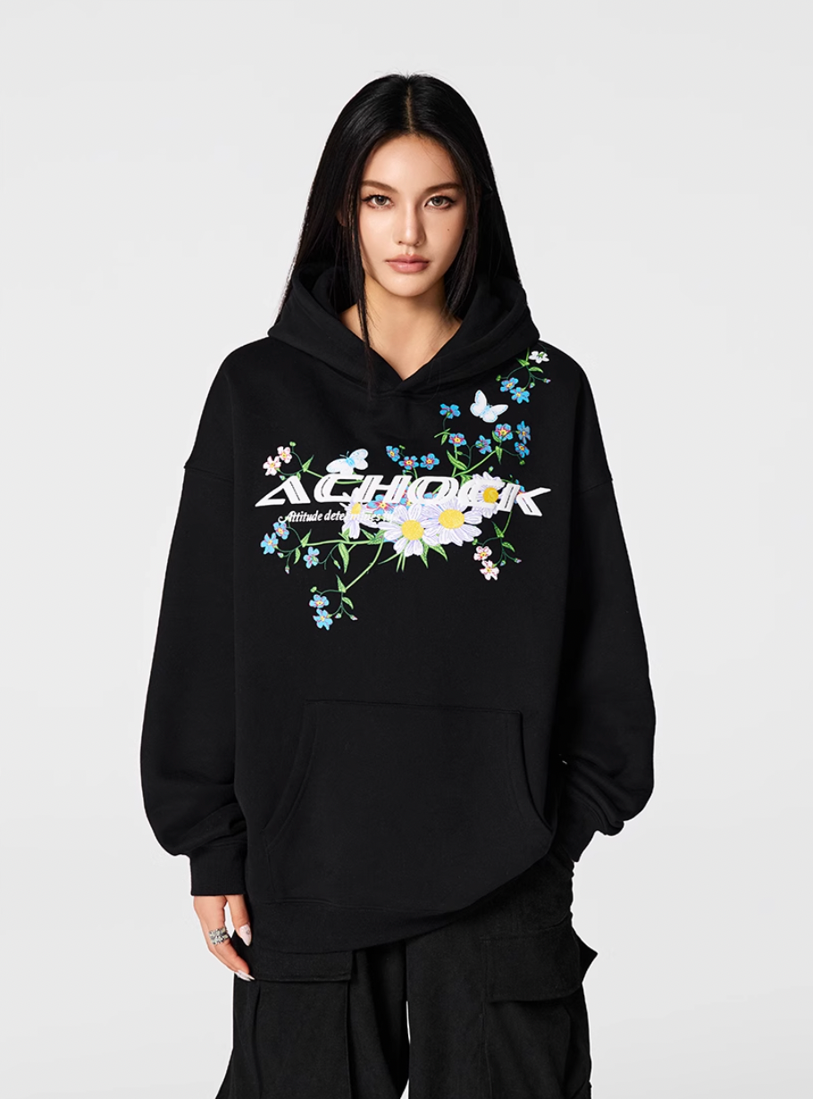 Achock Foam Printed Flower Hoodie