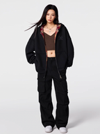 Achock Logo Embroidery Plaid Lining Zip Up Hoodie