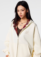 Achock Logo Embroidery Plaid Lining Zip Up Hoodie