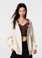 Achock Logo Embroidery Plaid Lining Zip Up Hoodie
