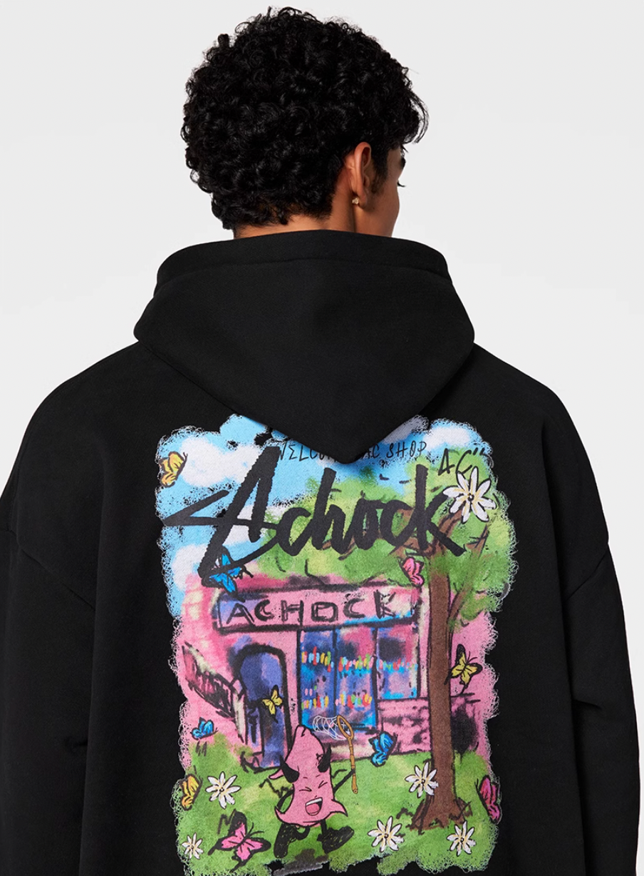 Achock Character Pattern Print Hoodie