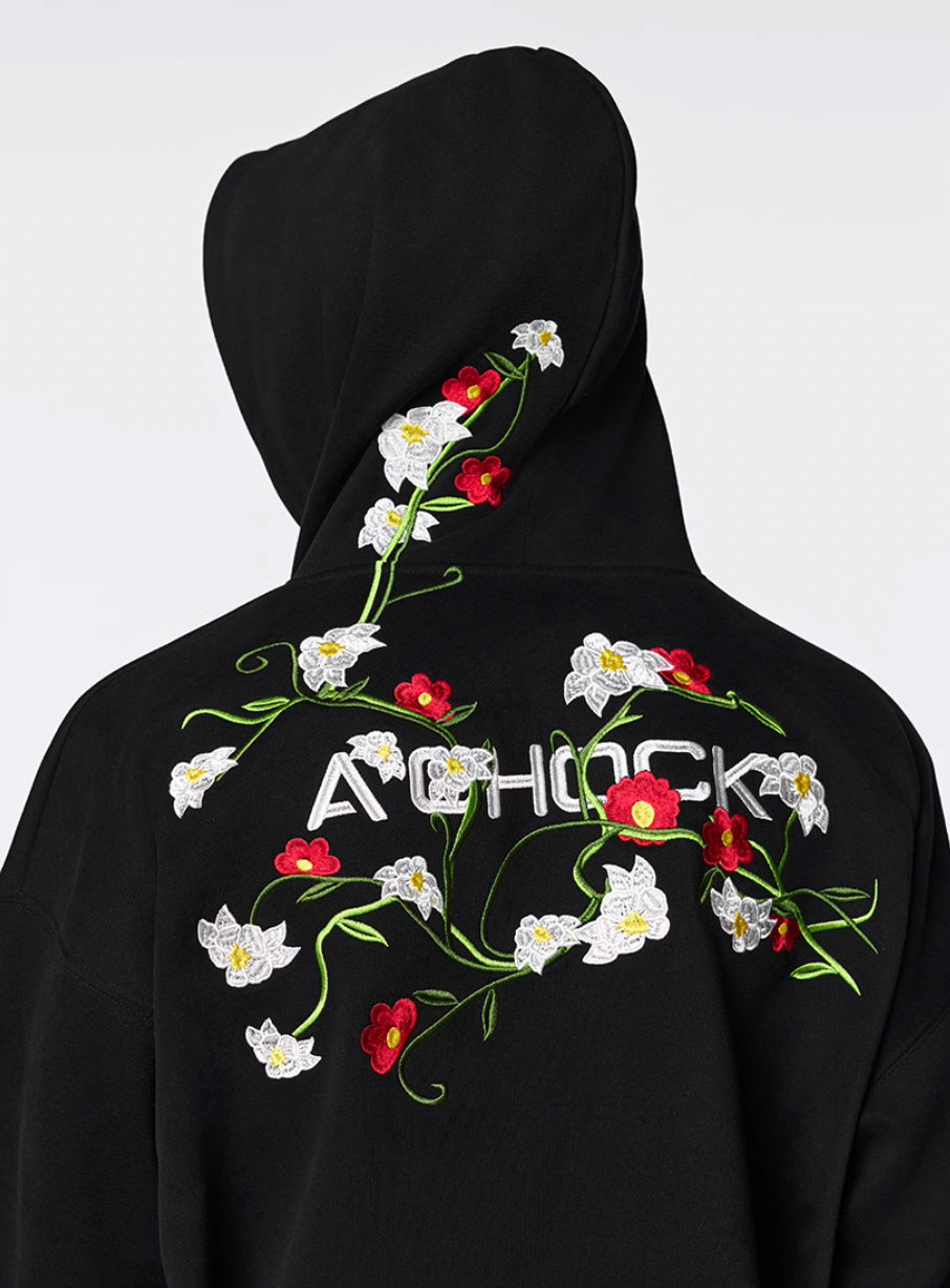 Achock Logo Floral Embroidered Hoodie