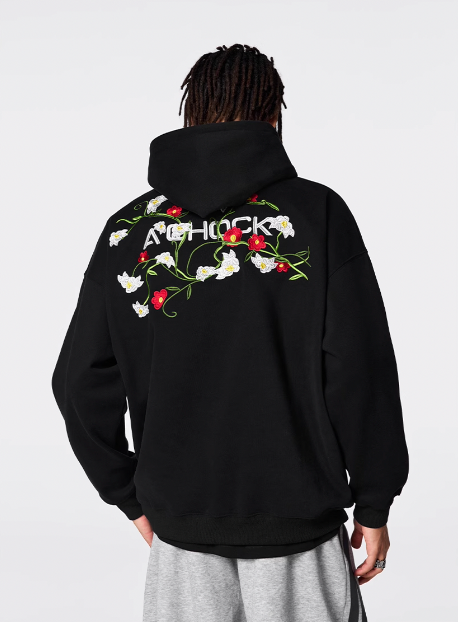 Achock Logo Floral Embroidered Hoodie