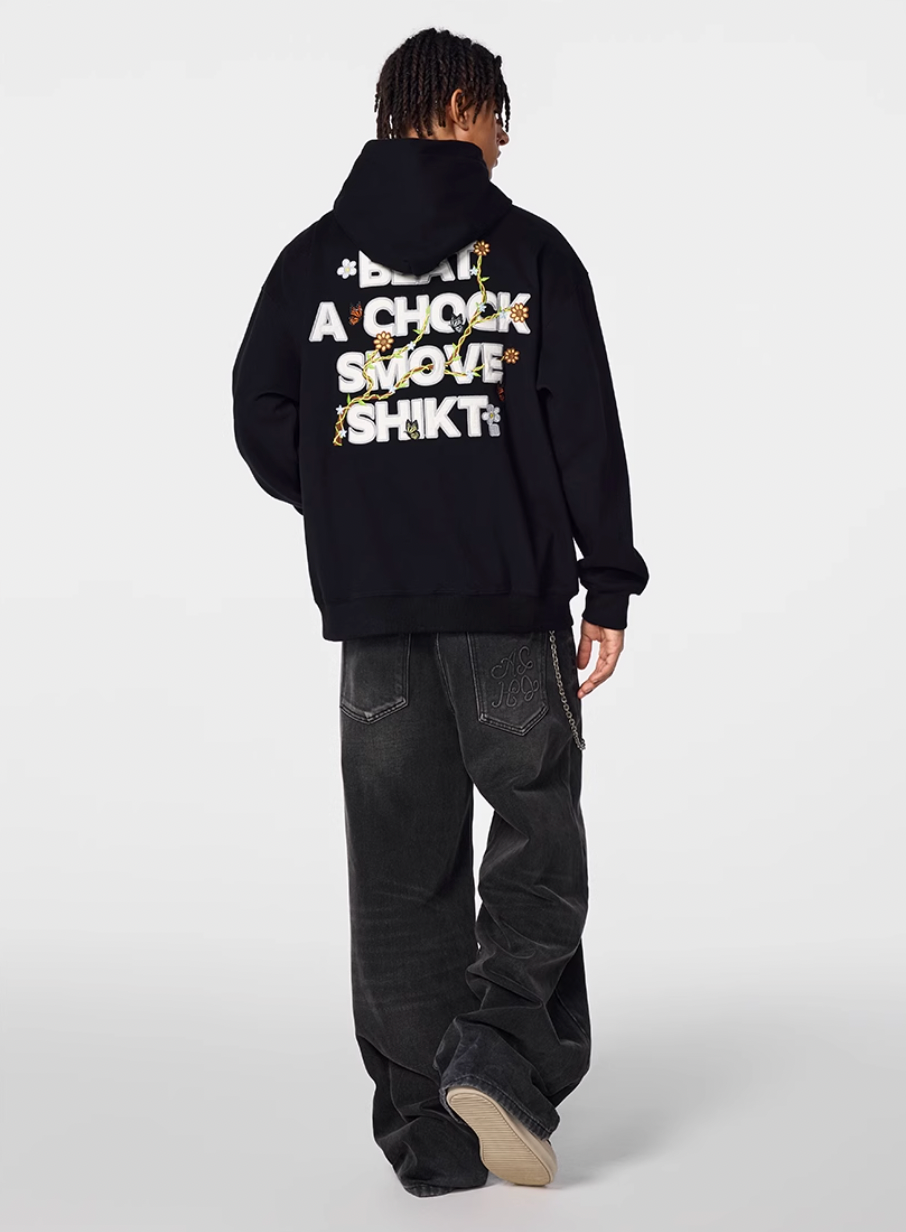 Achock Floral Patch Embroidered Zip Up Hoodie