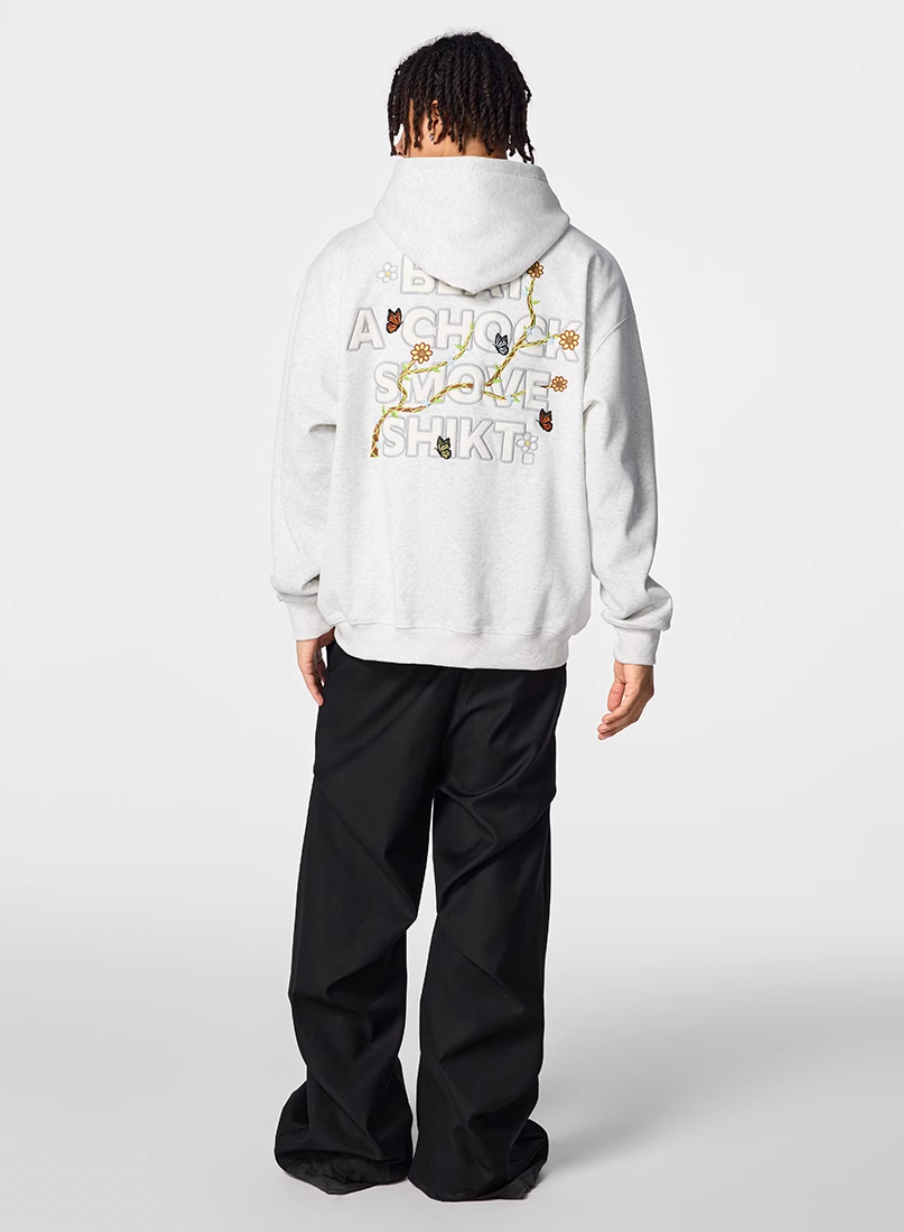 Achock Floral Patch Embroidered Zip Up Hoodie