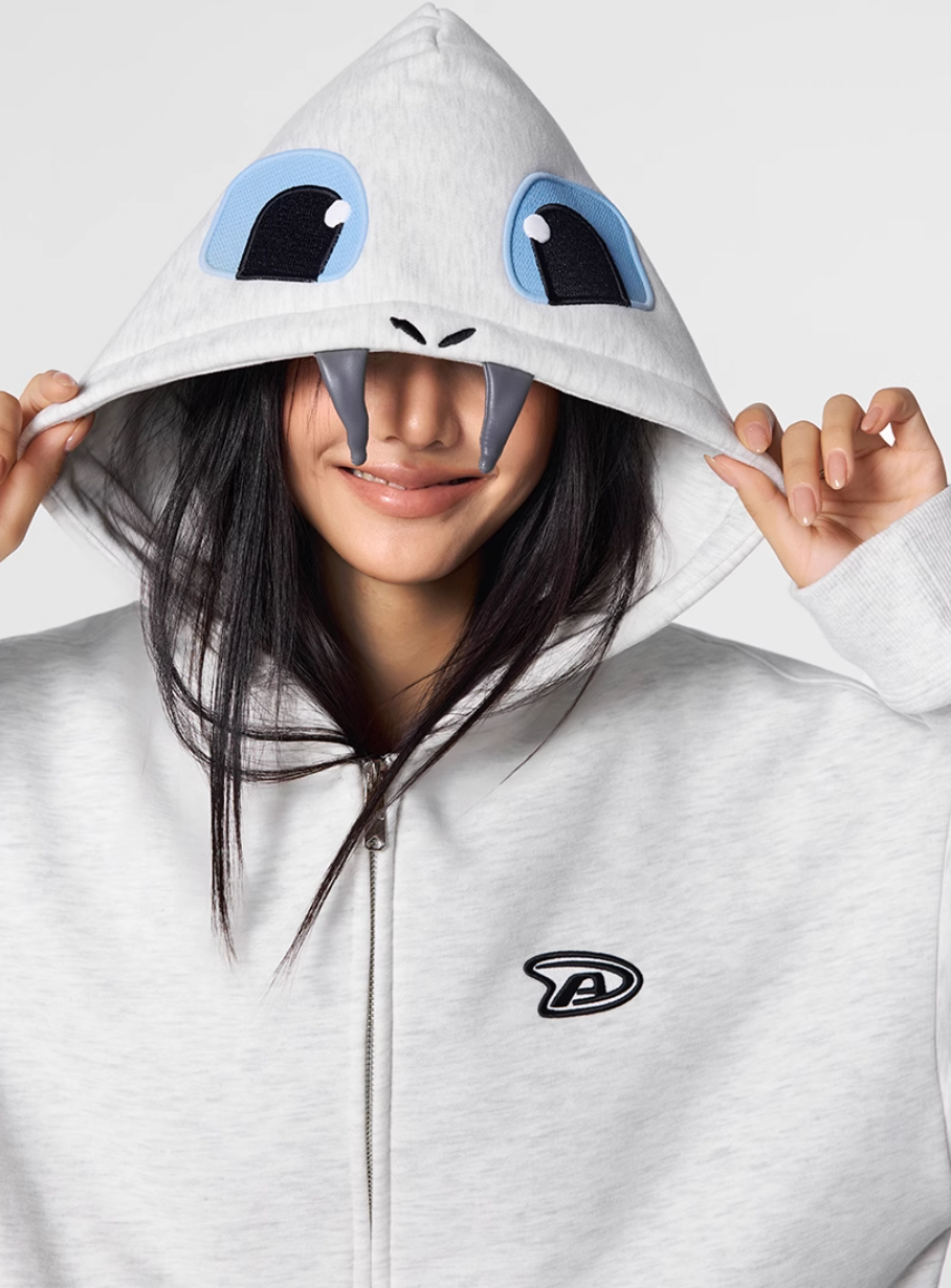 Achock Little Devil Embroidered Plush Zip Up Hoodie