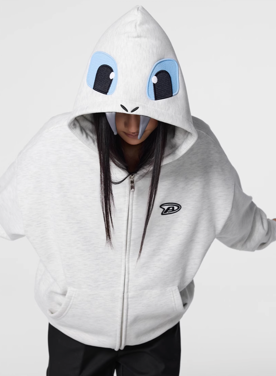 Achock Little Devil Embroidered Plush Zip Up Hoodie