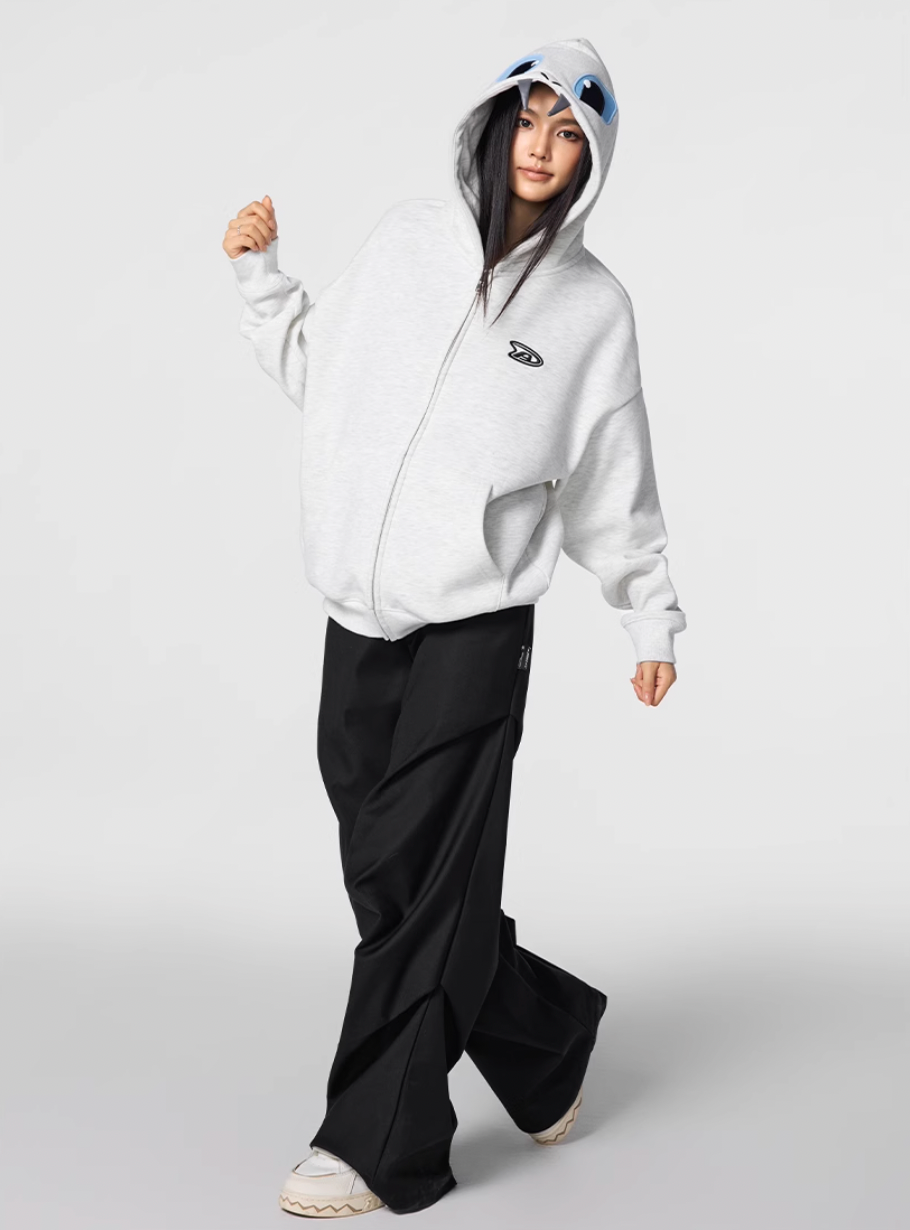 Achock Little Devil Embroidered Plush Zip Up Hoodie