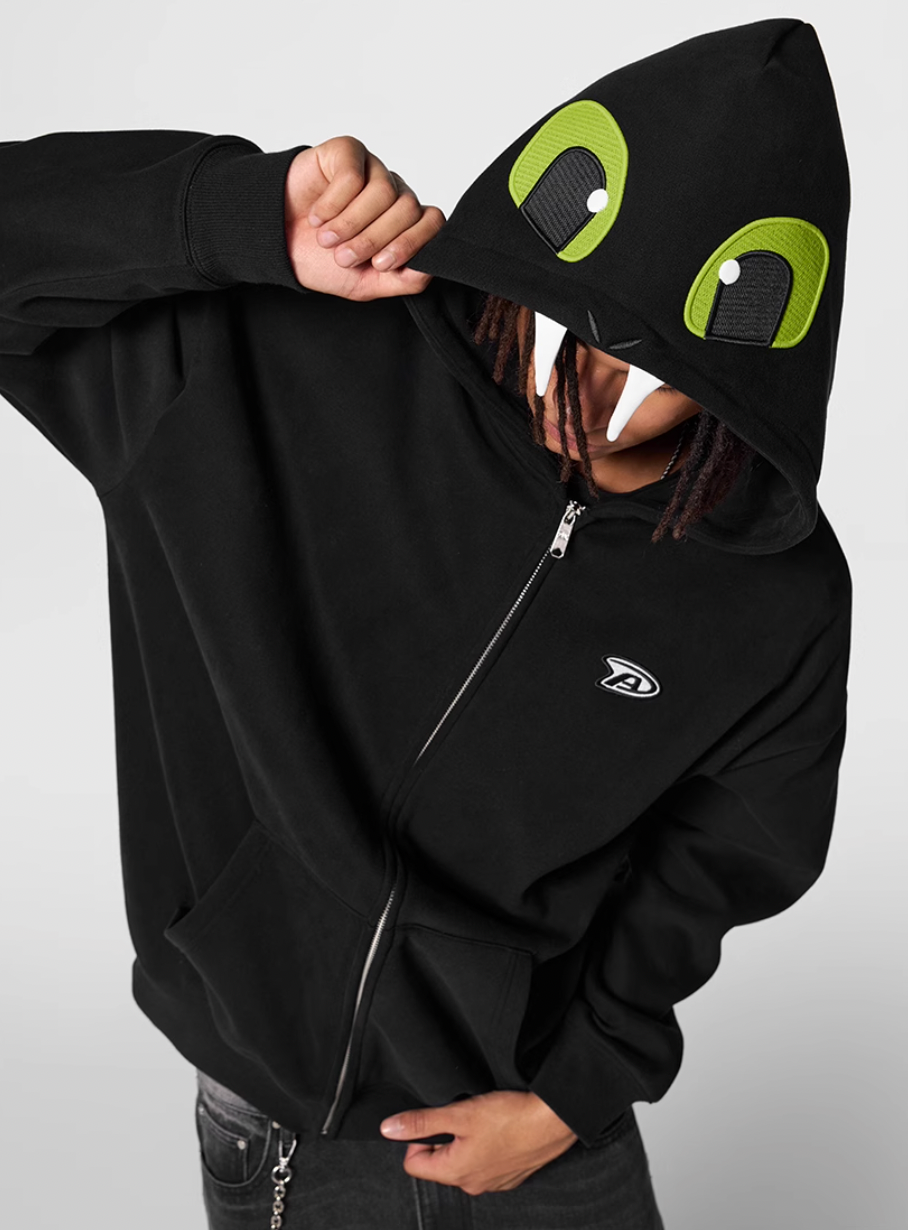 Achock Little Devil Embroidered Plush Zip Up Hoodie