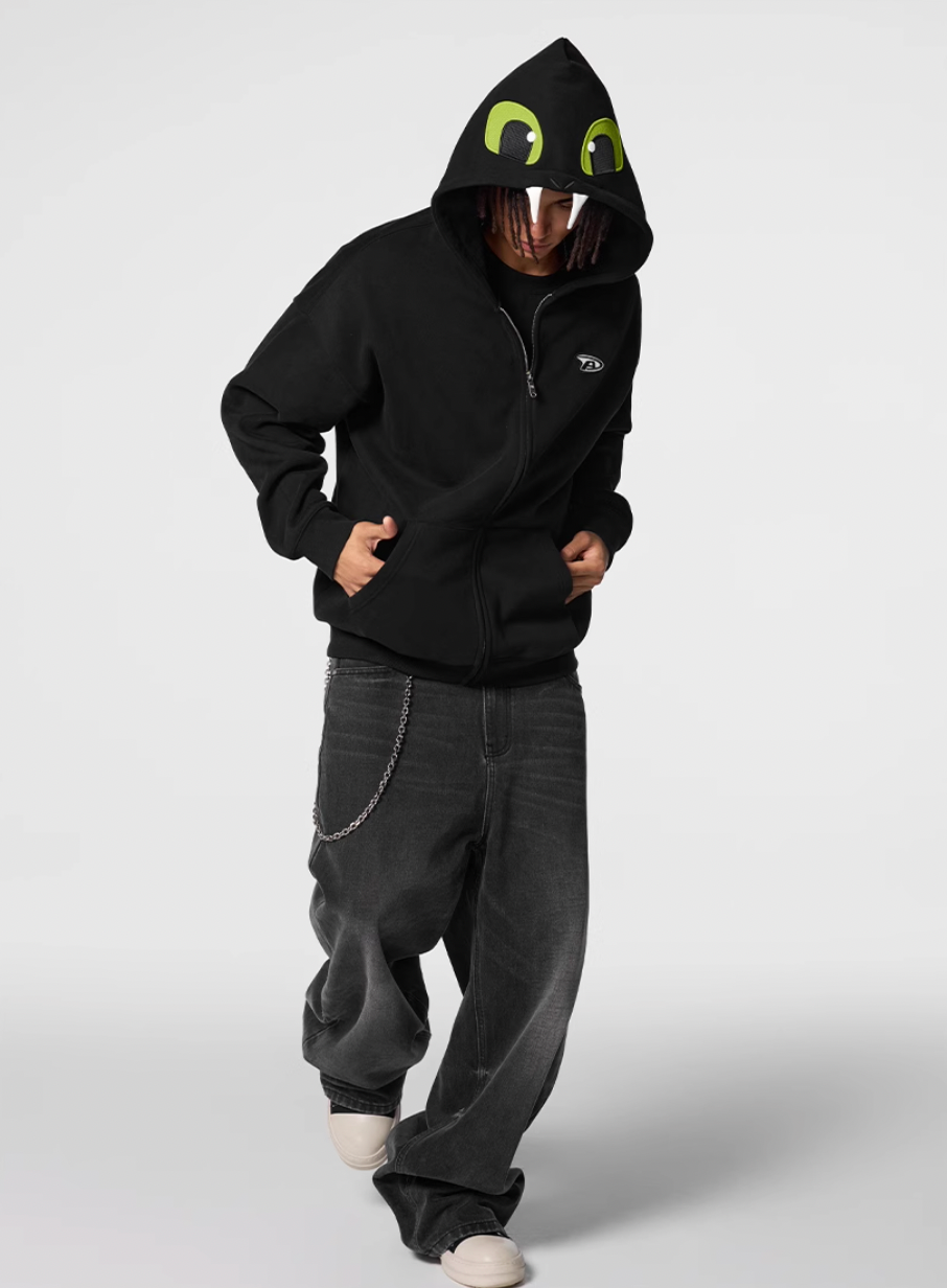Achock Little Devil Embroidered Plush Zip Up Hoodie