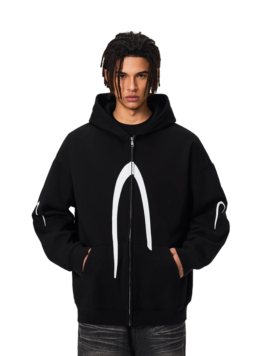 Achock Heavyweight Logo Printed Zip Up Hoodie